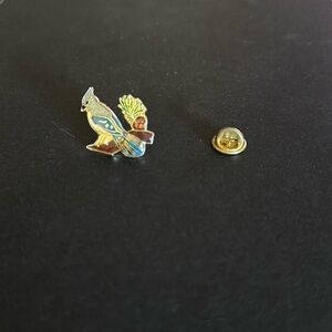 Vintage blue jay bird pine tree pin
